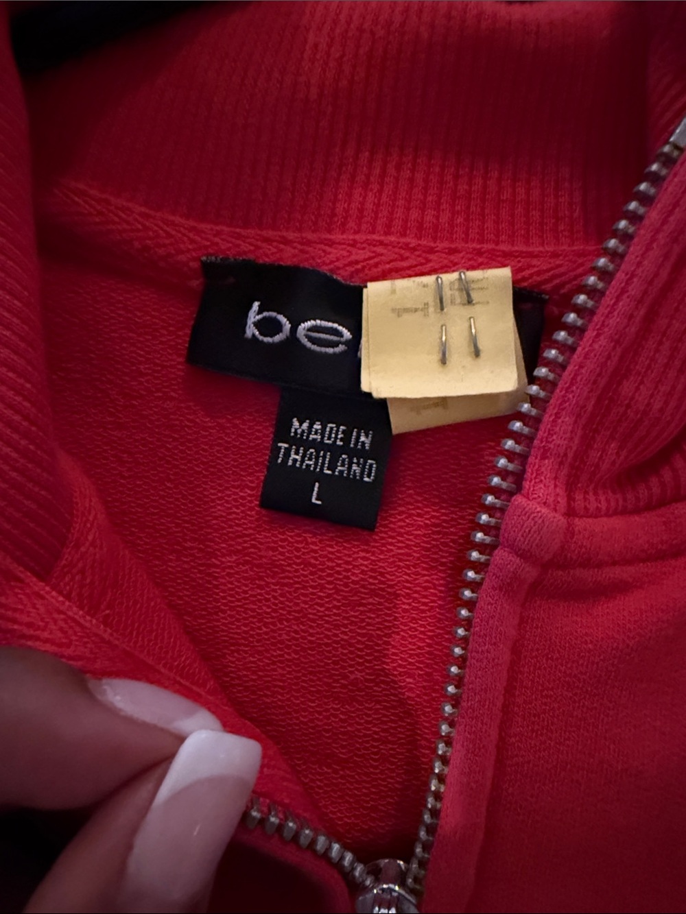 bebe Red Short Sleeve Zip-Up Top with Embellished Logo - Picture 3 of 5